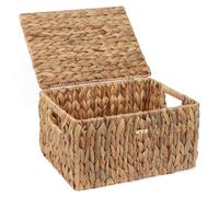 FEIALNDUO Cestas de Estante de Mimbre con Tapa, Cestas de Almacenamiento de Hierba de Mar Tipo Cesto Rectangular para Organizador de Escritorio del Hogar (Natural, Grande)