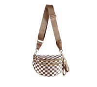 FEIBOON Amplia bolsa cruzada de nailon a cuadros para mujer, cuadros marrón, Medium
