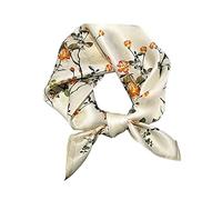 FEIBOON Bufanda de seda de morera para el cuello, 21 x 21 pulgadas, bufanda cuadrada pequeña, bufanda para el cabello, bandana para mujer, paquete de regalo, BEIGE FLOWERS, 53 cm