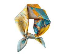 FEIBOON Bufanda de seda de morera para el cuello, 21 x 21 pulgadas, bufanda cuadrada pequeña, bufanda para el cabello, bandana para mujer, paquete de regalo, Pintura al óleo amarilla, 53 cm