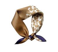 FEIBOON Bufanda de seda de morera para el cuello, 21 x 21 pulgadas, bufanda cuadrada pequeña, bufanda para el cabello, bandana para mujer, paquete de regalo, Café Blanco, 53 cm