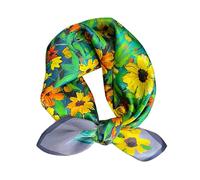 FEIBOON Bufanda de seda de morera para el cuello, 21 x 21 pulgadas, bufanda cuadrada pequeña, bufanda para el cabello, bandana para mujer, paquete de regalo, Flores verdes amarillas, 53 cm