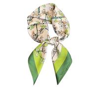FEIBOON Bufandas de seda de morera 100% pura, 27 x 27 pulgadas, bufanda cuadrada para mujer, pañuelo para la cabeza, pañuelo para el pelo, bandana empaquetada para regalo, Flores beige+verdes, 53 cm