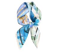 FEIBOON Bufandas de seda de morera 100 % pura, 27 x 27 pulgadas, pañuelo cuadrado para mujer, pañuelo para la cabeza, pañuelo para el pelo, pañuelo para el pelo, paquete de regalo, Azul y blanco (Blue and White Flowers), 53 cm