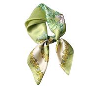 FEIBOON Bufandas de seda de morera 100 % pura, 27 x 27 pulgadas, pañuelo cuadrado para mujer, pañuelo para la cabeza, pañuelo para el pelo, pañuelo para el pelo, paquete de regalo, Verde (Green Flowers), 53 cm