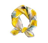 FEIBOON Bufandas de seda de morera, bufanda de cuello de 21 x 21 pulgadas, bufanda cuadrada pequeña para el pelo, bandana para mujer, paquete de regalo, Flor Amarilla, 53 cm