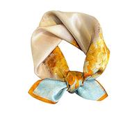 FEIBOON Bufandas de seda de morera, bufanda de cuello de 21 x 21 pulgadas, bufanda cuadrada pequeña para el pelo, bandana para mujer, paquete de regalo, Amarillo dorado+azul claro, 53 cm