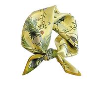 FEIBOON Bufandas de seda de morera, bufanda de cuello de 21 x 21 pulgadas, bufanda cuadrada pequeña para el pelo, bandana para mujer, paquete de regalo, Flores y pájaros verdes de plantas, 53 cm