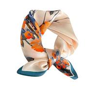 FEIBOON Bufandas de seda de morera, bufanda de cuello de 21 x 21 pulgadas, bufanda cuadrada pequeña para el pelo, bandana para mujer, paquete de regalo, Rosa claro+flores naranjas, 53 cm