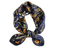 FEIBOON Bufandas de seda de morera, bufanda de cuello de 21 x 21 pulgadas, bufanda cuadrada pequeña para el pelo, bandana para mujer, paquete de regalo, Flores azules-3, 53 cm