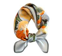 FEIBOON Pañuelo de seda de morera para el cuello, bufanda cuadrada pequeña de 21 x 21 pulgadas, pañuelo para el pelo para mujer, empaquetado de regalo, Flores azules y grises, 53 cm