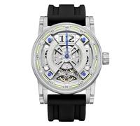 FEICE FM501 - Reloj mecánico automático de acero de titanio, resistente al agua hasta 50 m, para hombre, luminoso, analógico, correa de silicona, color negro, Negro -, traje de moda