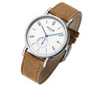 FEICE Reloj Automático Mecánico para Hombres Bauhaus Minimalista Analógico Relojes de Pulsera Unisex Reloj Zafiro Sintético FM201 (Marrón)