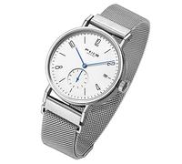 FEICE Reloj Automático Mecánico para Hombres Minimalista Analógico Relojes de Pulsera Unisex Reloj Zafiro Sintético FM201 (Plateado)