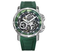 FEICE Reloj Automático para Hombre Esqueleto Cristal de Zafiro con Correa de Caucho Verde Caja de Acero Inoxidable 46mm FM511