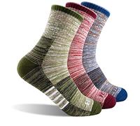 FEIDEER Calcetines de senderismo para mujer, paquete múltiple, calcetines de recreación al aire libre, calcetines acolchados que absorben la humedad, rojo/azul/verde, M