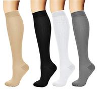 feifanshop 4 Calcetines Medias de compresión para Hombres y Mujeres, Running, Deporte, Correr, Senderismo, Volar, Viajar, Varicosas, Transpirables y Resistentes