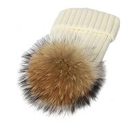 feifanshop - Gorro cálido con pompón de piel auténtica de mapache, gorro de esquí con pompón de piel, pompón de mapache, Blanco, Talla única
