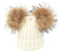 feifanshop Gorro de lana unisex para mujer, gorro de punto con pompón, grande, pelo de mapache Blanco Talla única