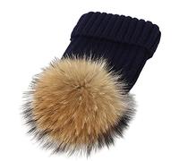 feifanshop Gorro de punto de ganchillo para mujer, de doble capa, de invierno, con pompón de piel sintética, color azul marino