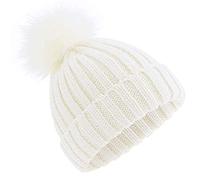 feifanshop - Gorro de punto de invierno para mujer, pelo de zorro, con pompón Blanco Talla única