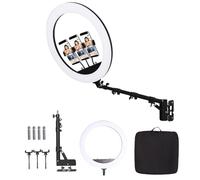 FEIFANTEAM 25 pulgadas de pared para anillo luminoso con soporte de teléfono, brazo de palo triangular ajustable de techo para estudio de fotografía de iluminación, en vivo, salón y peluquería