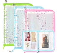 Feifeiya Paquete de 3 carpetas organizadoras de almacenamiento de calcomanías 3 en 1, tamaño A5, reutilizables, para coleccionar, libros, con cremallera, 140 bolsillos (rosa, azul y verde)