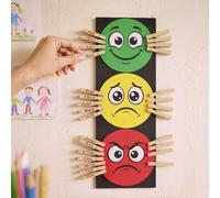 Feifeiya Tabla de sentimientos para aula, tablero de control de emociones rojo, amarillo y verde, con 30 clips de madera, aprendizaje social, decoración de pared para preescolar, jardín de infantes