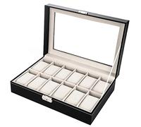 feihao - Caja de reloj, caja y expositor, almacenamiento para relojes de piel sintética, regalo para hombre, 12 compartimentos de terciopelo