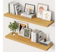 Feihorrm Estantes flotantes para pared de 90 x 29,5 cm de ancho, estantes flotantes de madera de roble para baño, cocina, sala de estar, dormitorio, almacenamiento y organizador, juego de 2