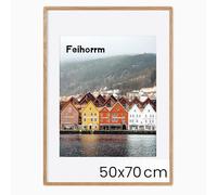 Feihorrm Marco de fotos de madera maciza, Marco de fotos de roble, Con vidrio templado, Para fotos de 50 x 70 cm sin passe-partout o de 39 x 49 cm con passe-partout (Beige, 50 x 70 cm/ 1x)