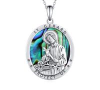 Feijiesi - Collar religioso de plata de ley para mujeres y hombres, Plata esterlina, concha de abalona