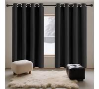 FEIJUAND 100% Cortinas Opacas 1 Piezas 220 x 225 cm Termicas Aislantes Frio y Calor Tende Camera da Letto Moderne per Interni Finestre con Anelli, Negro