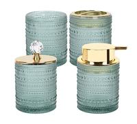 FEILANDUO Juego de accesorios de baño, 4 accesorios de baño de cristal, decoración de baño, dispensador de jabón, juego de soporte para cepillo de dientes, tarro de boticario, regalo para el