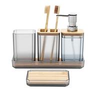 FEILANDUO Juego de Accesorios de baño, Juego de 5 Accesorios de baño, dispensador de jabón, jabonera, Soporte para Cepillo de Dientes, Boho, decoración Moderna de baño (Gris)