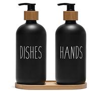 FEILANDUO Juego de dispensador de jabón de Platos para Fregadero de Cocina, dispensador de jabón de Manos para baño con Bomba de bambú y Bandeja de jabón, decoración del hogar de Granja