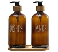 FEILANDUO Juego de dispensador de jabón de Platos para Fregadero de Cocina, dispensador de jabón de Manos para baño con Bomba de bambú y Bandeja de jabón, decoración del hogar de Granja