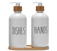 FEILANDUO Juego de dispensador de jabón de Platos para Fregadero de Cocina, dispensador de jabón de Manos para baño con Bomba de bambú y Bandeja de jabón, decoración del hogar de Granja