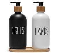 FEILANDUO Juego de dispensador de jabón de Platos para Fregadero de Cocina, dispensador de jabón de Manos para baño con Bomba de bambú y Bandeja de jabón, decoración del hogar de Granja