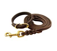 feiling Cuero Correa y Collar para pequeño Perro Cachorros Cuerda Trenzado para Mascotas Cuerda Piel para Medianas Perros (marrón a, XS)