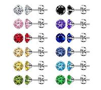 Feilok - 12 pares de pendientes de acero inoxidable para hombre, pendientes de aro, túnel, pendientes para mujer