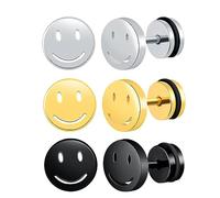 feilok 3 pares de pendientes de acero inoxidable para hombres y mujeres con orejas redondas sonrientes