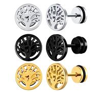 feilok 3 pares de pendientes de acero inoxidable para hombres y mujeres del árbol de la vida