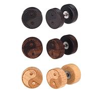 Feilok 3 pares de pendientes de aro de madera de acero inoxidable de 10 mm para hombres, juego de joyas para mujeres, Acero inoxidable,
