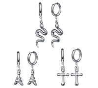 feilok 3 pares de pendientes de perno de acero inoxidable para hombres y mujeres Grupo de pendientes de perno para oídos, barra de orejas, tapón para oídos, serpiente cruzada de la Torre Eiffel