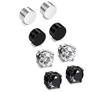 Feilok 4 pares de pendientes magnéticos para hombre y mujer, de acero inoxidable, sin piercing, de acrílico, redondos, sin piercing, diámetro de 6 mm