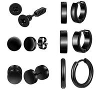 Feilok 6/8 pares de aretes de acero inoxidable Huggie para hombre y mujer, Acero inoxidable,