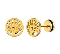 feilok Árbol de la vida clavos para oídos masculinos y femeninos de acero inoxidable y oro
