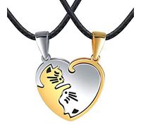 Feilok Collar de pareja con colgante de gato, collar de pareja amante de acero inoxidable, rompecabezas a juego para hombre y mujer, Acero inoxidable,