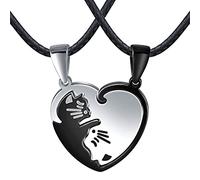Feilok Collar de pareja con colgante de gato, collar de pareja amante de acero inoxidable, rompecabezas a juego para hombre y mujer, Acero inoxidable,